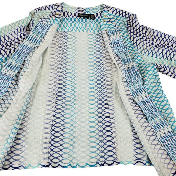 Maggie Barnes Blue Lagenlook 1X Linen Blend Swing Lightweight Open Front Jacket - Picture 2 of 8